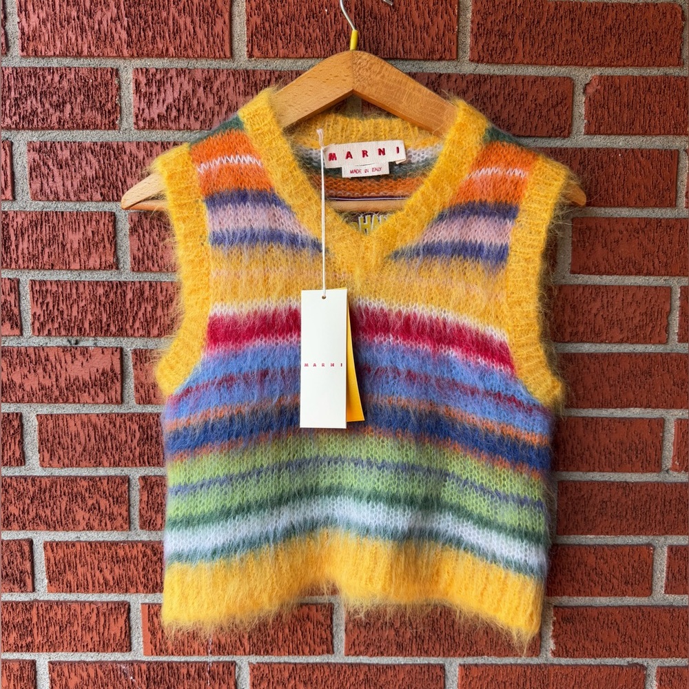 Marni Mohair iconic brushed stripes V-Neck multicolor SZ 4/40 NWT